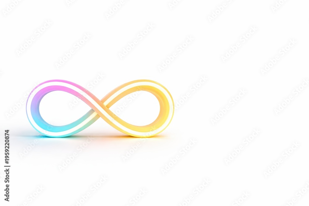 Naklejka premium Contemporary neon ribbon sculpture in an endless loop form isolated on white background