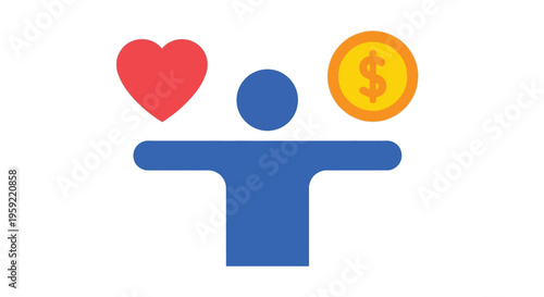 Simple vector graphic illustration representing the balance between personal well being and financial prosperity for individuals