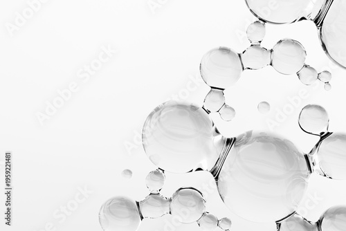 Fotografia Transparent molecular spheres on white background, symbolizing skincare, collagen and cosmetic science