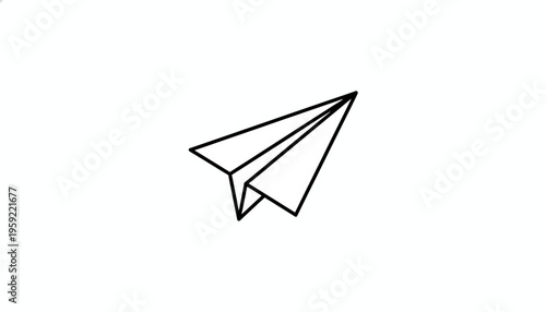 Minimalist Paper Airplane Icon, Simple Line Art, Isolated on White Background