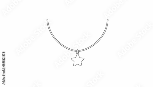 Minimalist Star Pendant Necklace Outline Drawing on White Background