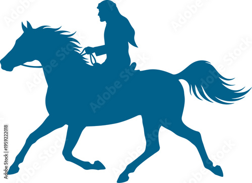 Bedouin horseman riding across desert