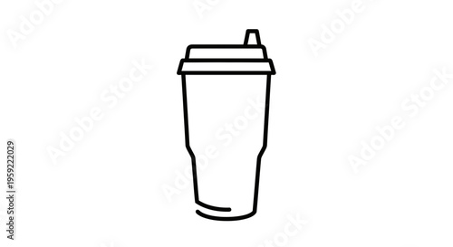 Minimalist line art icon of a reusable coffee cup with lid