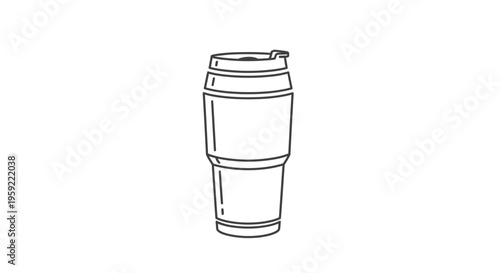 Minimalist Line Art Icon of a Reusable Coffee Cup, Travel Mug, Takeaway Drink Container