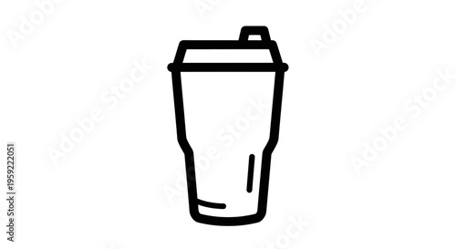 Minimalist line art icon of a reusable travel coffee cup with lid