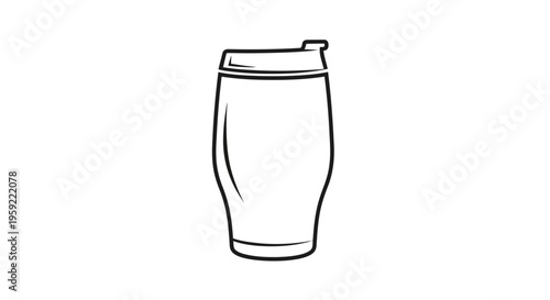 Minimalist Line Art Icon of a Tumbler Cup with Lid, Vector Illustration