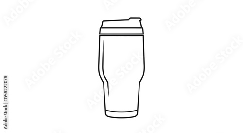 Minimalist Line Art Icon of a Travel Tumbler with Lid, Isolated on White Background