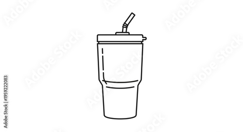 Minimalist Line Art Icon of a Tumbler Cup with Straw