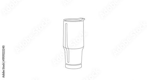 Minimalist Line Art of a Tumbler Cup with Lid, Isolated on White Background
