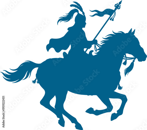 Knight on horse charging with lance