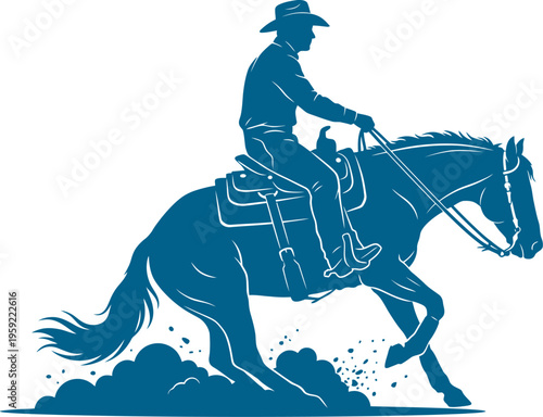 Reining horse performing a sliding stop with dust clouds