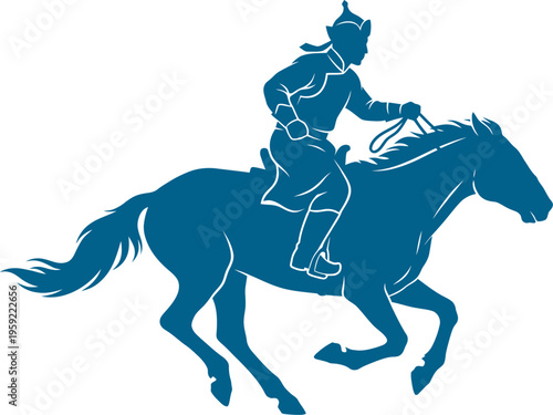 Traditional nomadic warrior riding a horse at speed