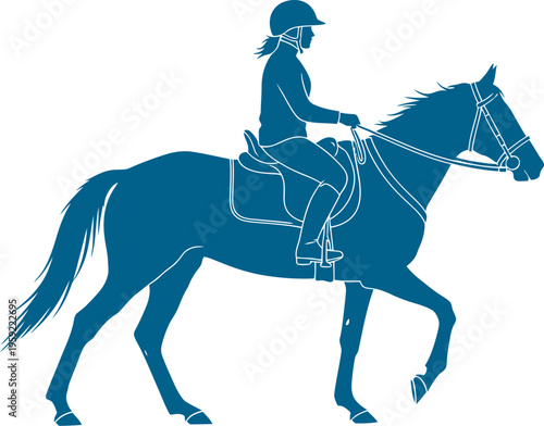 Woman horseback rider trotting on elegant mare