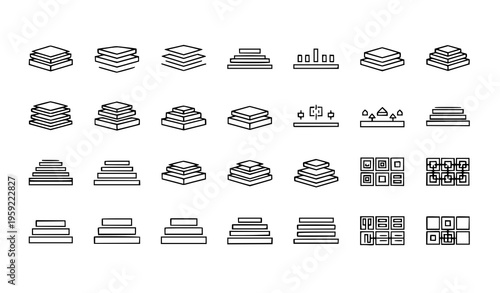 Minimal three layer icon collection for stack level hierarchy floor and structural design concepts
