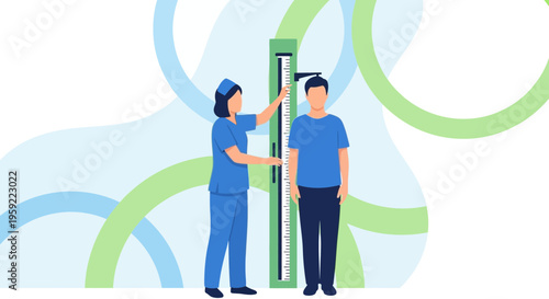 Doctor measuring height of a man with a stadiometer, medical check-up, health assessment