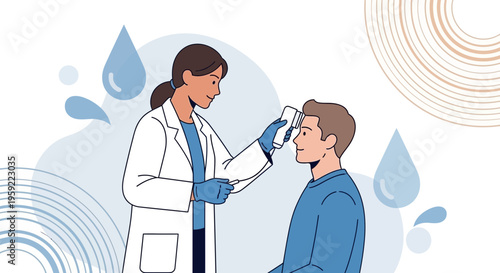 Doctor measuring patient's temperature with infrared thermometer, healthcare concept