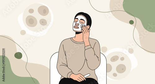 Man applying face mask for skincare, self-care routine, beauty treatment, relaxation
