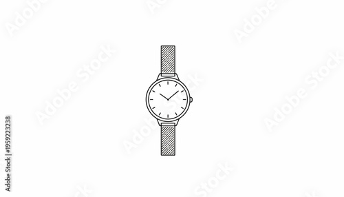 Minimalist Line Art Drawing of a Classic Wristwatch