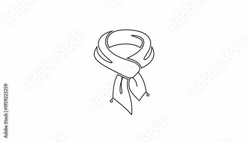 Minimalist line art drawing of a scarf tied around the neck, simple elegant fashion accessory.