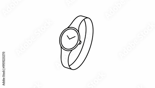 Minimalist line art drawing of a modern wristwatch with a simple dial and strap.