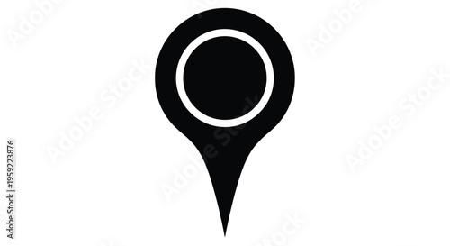 Simple black map pin icon with a white circular outline on a white background