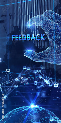 Feedback concept, user comment rating of company online, writing review diagram, reputation management. 3d illustration