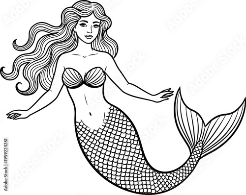 Beautiful mermaid swimming with long hair