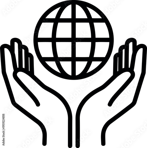 Global protection icon with hands holding world outline design