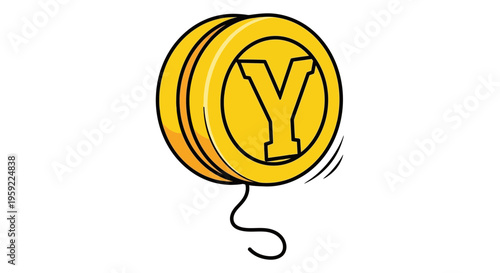 A vector graphic illustration of a yellow coin with a letter Y on it, tied to a balloon