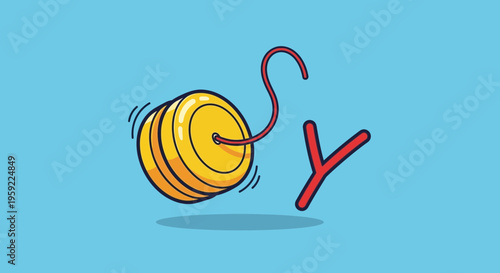 A cartoon illustration of a coin being hooked by a red fishing hook on a light blue background