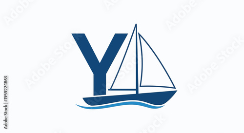 A minimalist vector graphic of a sailboat with a large letter Y integrated into the design