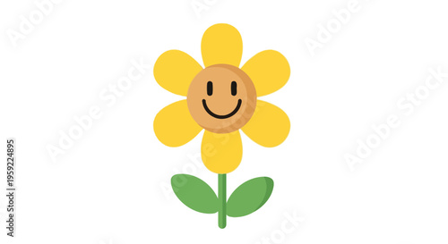 A cheerful yellow flower with a smiley face on a white background