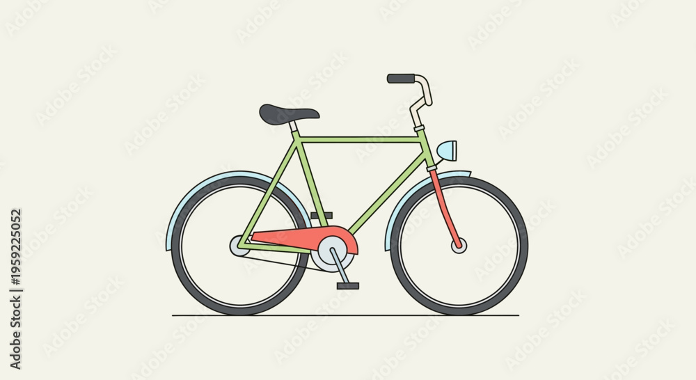 Fototapeta premium A colorful illustration of a bicycle with a green frame and red accents