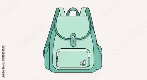 A minimalist vector illustration of a teal backpack with a front pocket and buckle closure
