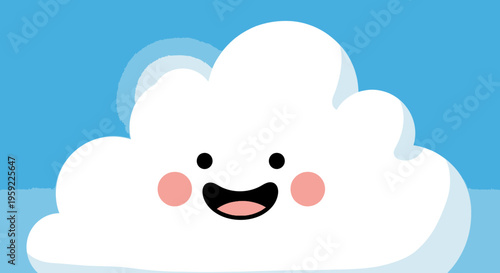 A cheerful cartoon cloud with a smiling face against a blue background