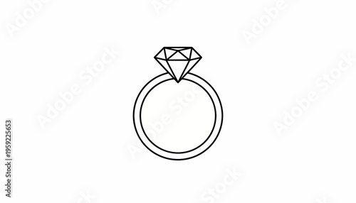 Minimalist Diamond Engagement Ring Icon - Simple Line Art Jewelry Symbol