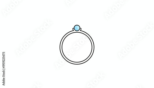 Minimalist Diamond Ring Icon with Blue Gemstone on White Background