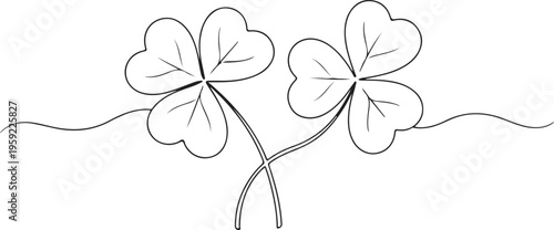 Minimalist four-leaf clover illustration, simple line art design, lucky symbol, vector graphics