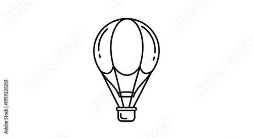 Minimalist black and white outline of a hot air balloon, simple vector illustration of an adventure vehicle.