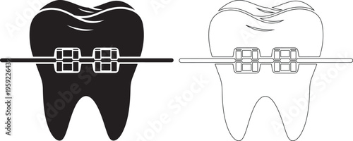 Tooth with Braces Black and White Icons