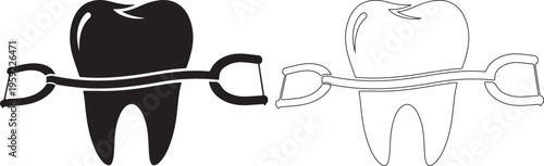 Black and White Teeth Flossing with Dental Floss