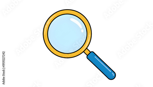 Simple magnifying glass icon with blue lens and yellow frame