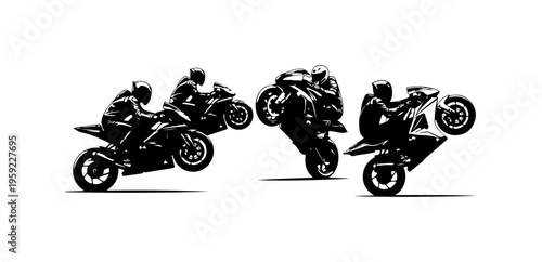 Dynamic Motorcycle Stunts Silhouette Vector Art
