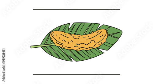Delicious Fried Banana Fritter on a Green Banana Leaf, Traditional Snack