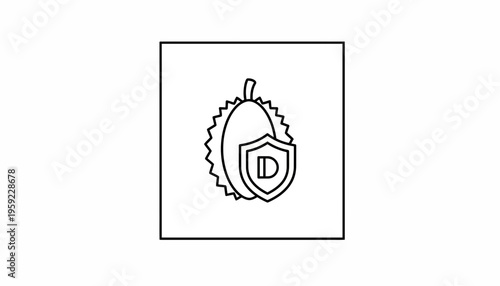 Durian Fruit Icon with Shield and Letter D, Healthy Food Symbol