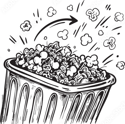 Fotografia Overflowing rectangular container of freshly popped popcorn is presented in a dy