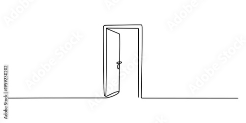 Continuous one line drawing of an open door in a minimal style 