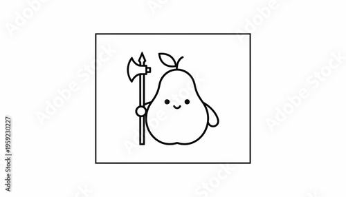 Cute Pear Character Holding an Axe, Funny Fruit Warrior, Vector Illustration