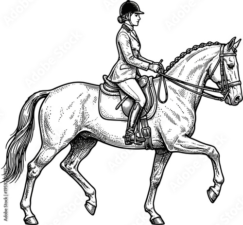 Graceful dressage horse performing extended trot in arena