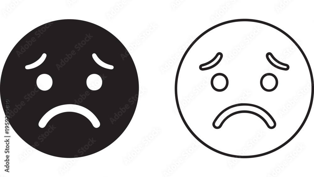 Fototapeta premium Sad face icon set with outline and filled version